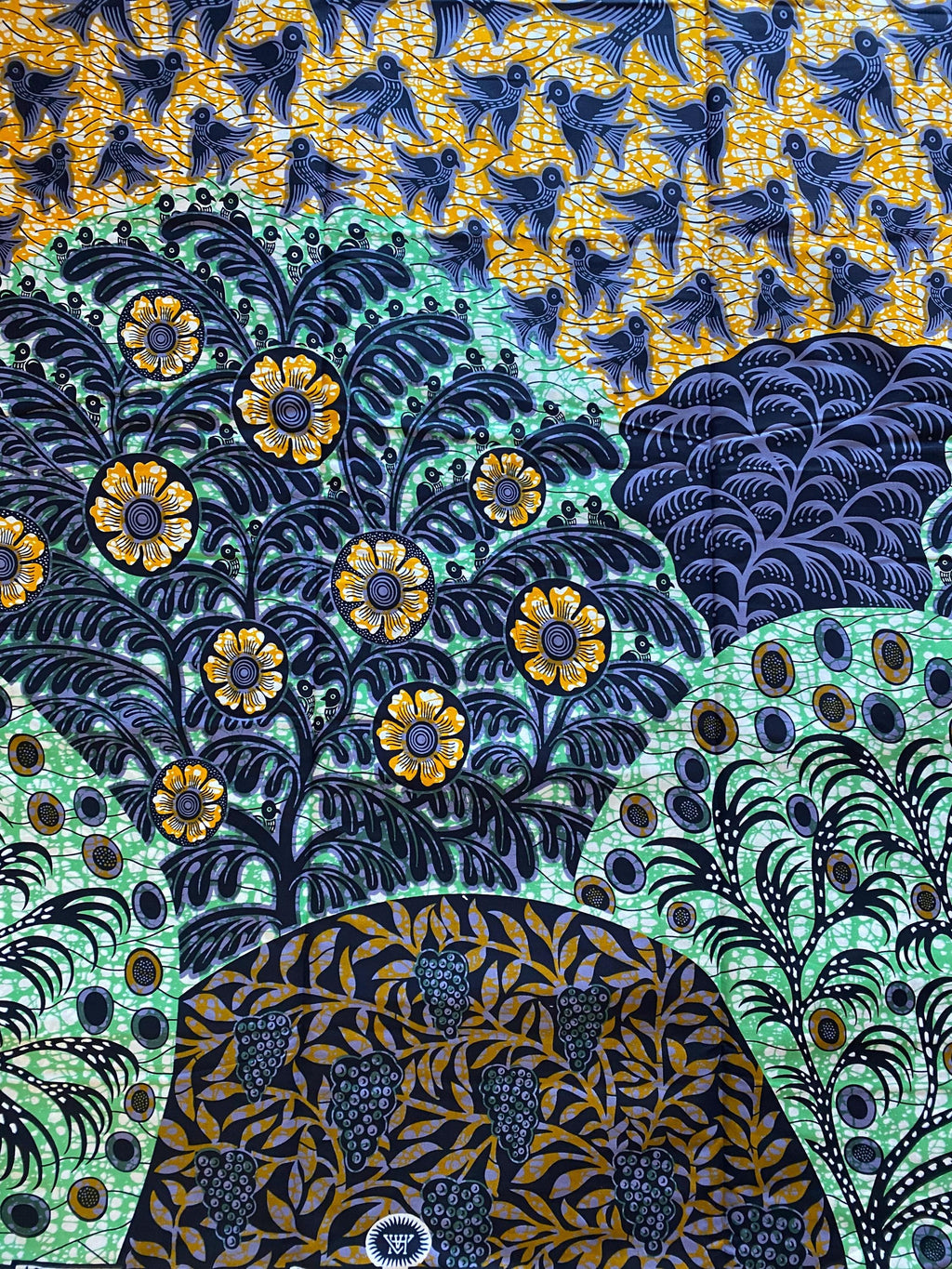 Ankara Wax Print Fabric, African Cotton, Birds and Floral Motif, 6 Yards