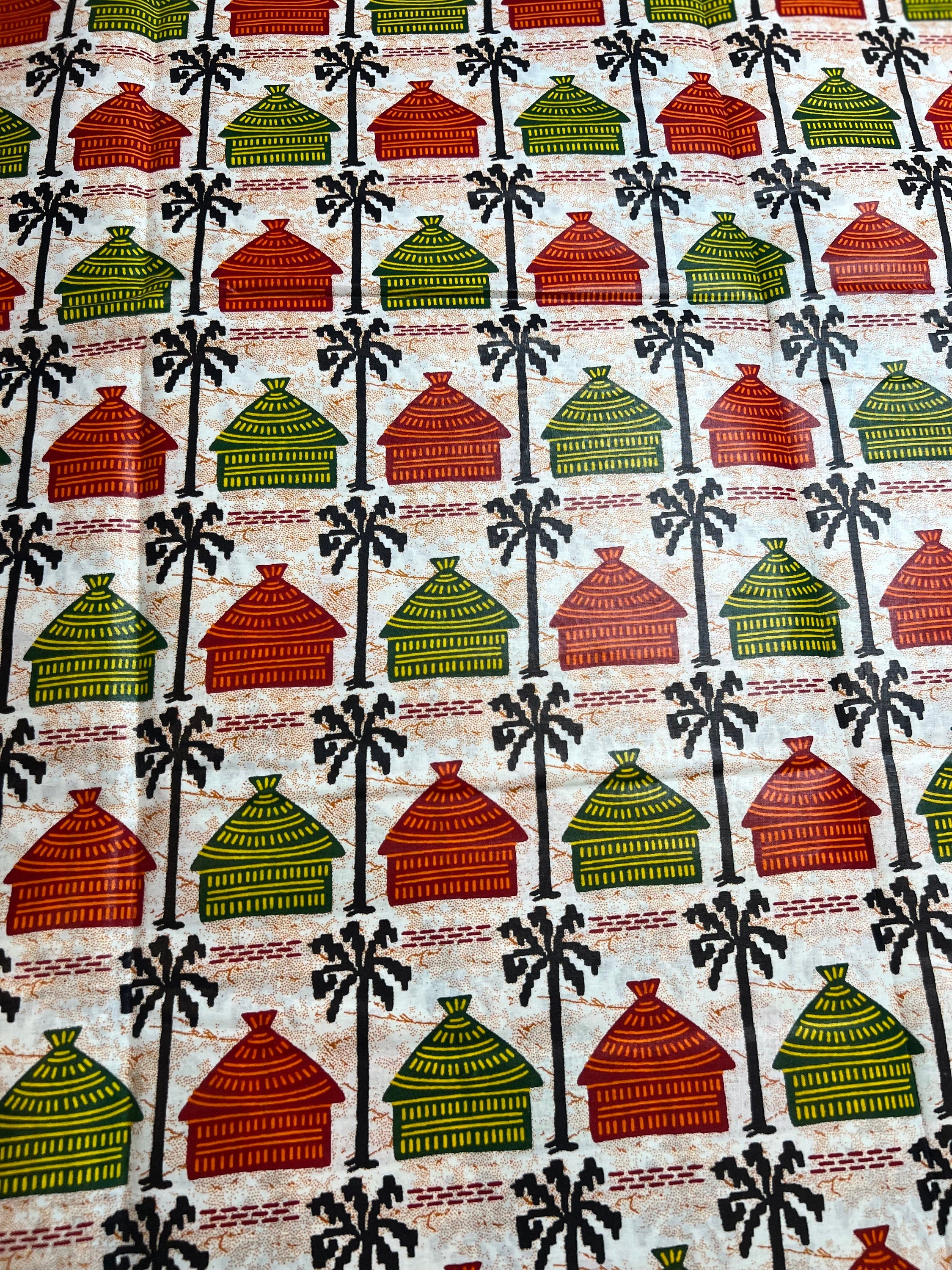 African Ankara Fabric: Brown & Black Tribal Print, 6 Yards