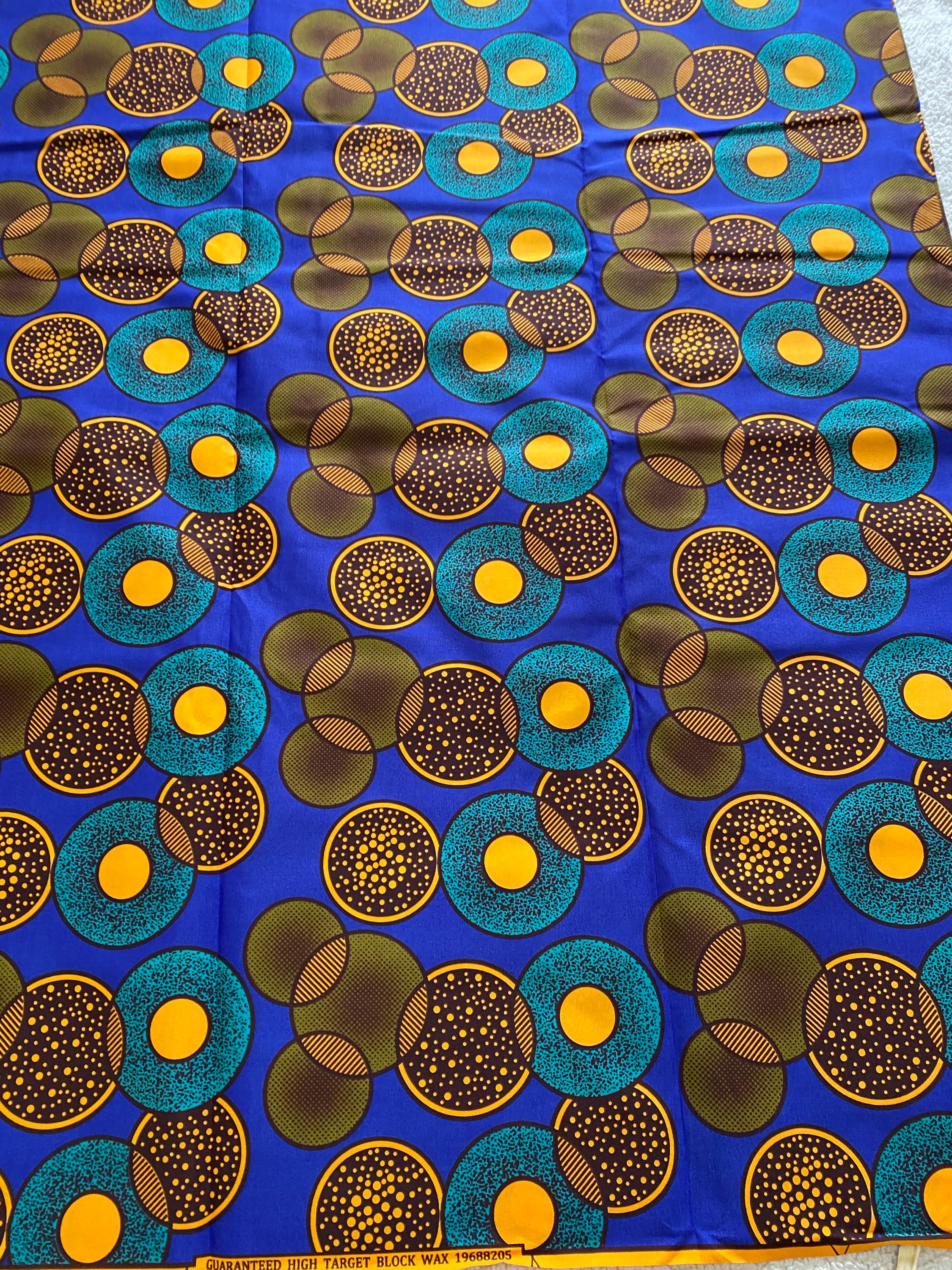 Ankara African Fabric, 6 Yards Polycotton, Circle Print