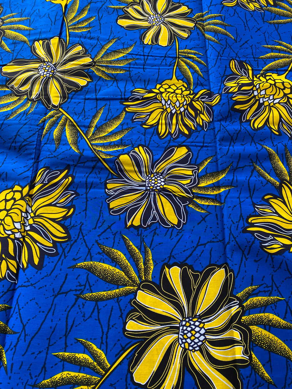 African Wax Print Fabric: Blue Floral Ankara Cotton, 6 Yards