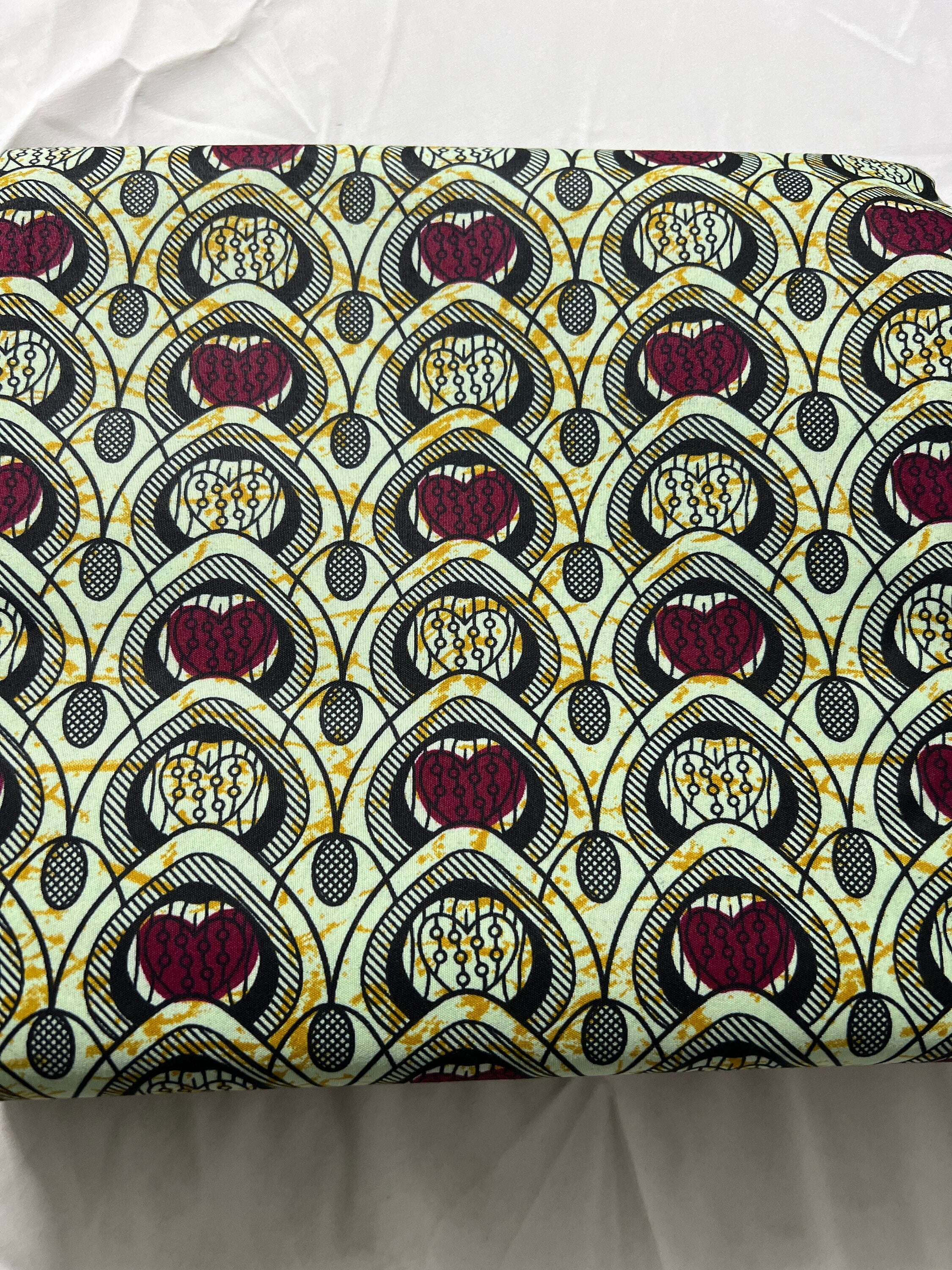 African Wax Print Fabric: Polycotton Leaf Design, 6 Yards