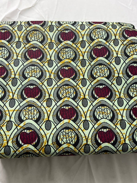 African Wax Print Fabric: Polycotton Leaf Design, 6 Yards