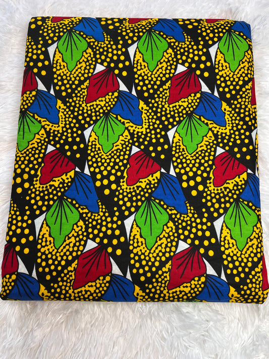 Black, Yellow, and Red African Wax Print Fabric - 6 Yards