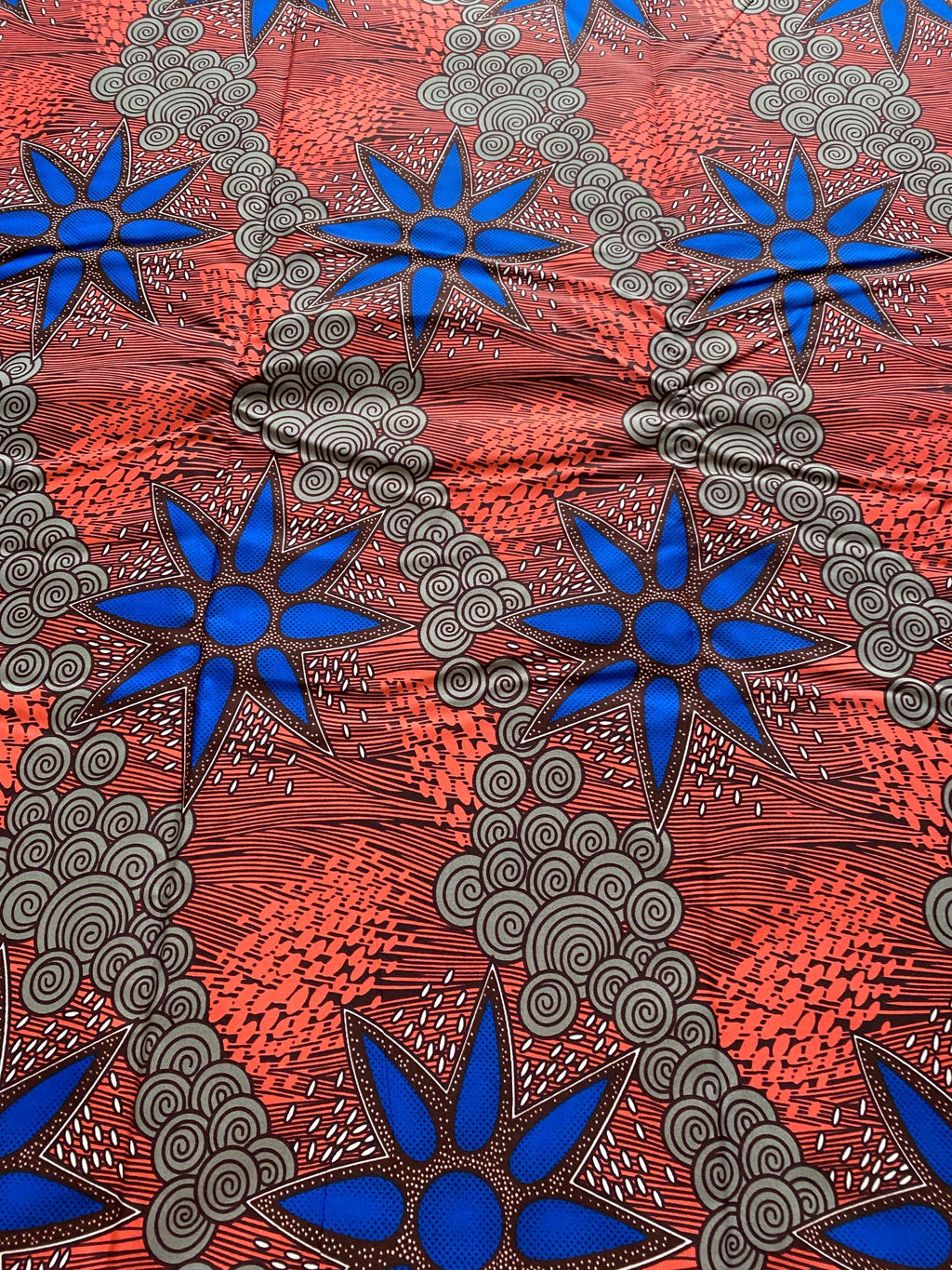 Blue Star African Wax Print Fabric: Polycotton Ankara, 6 Yards