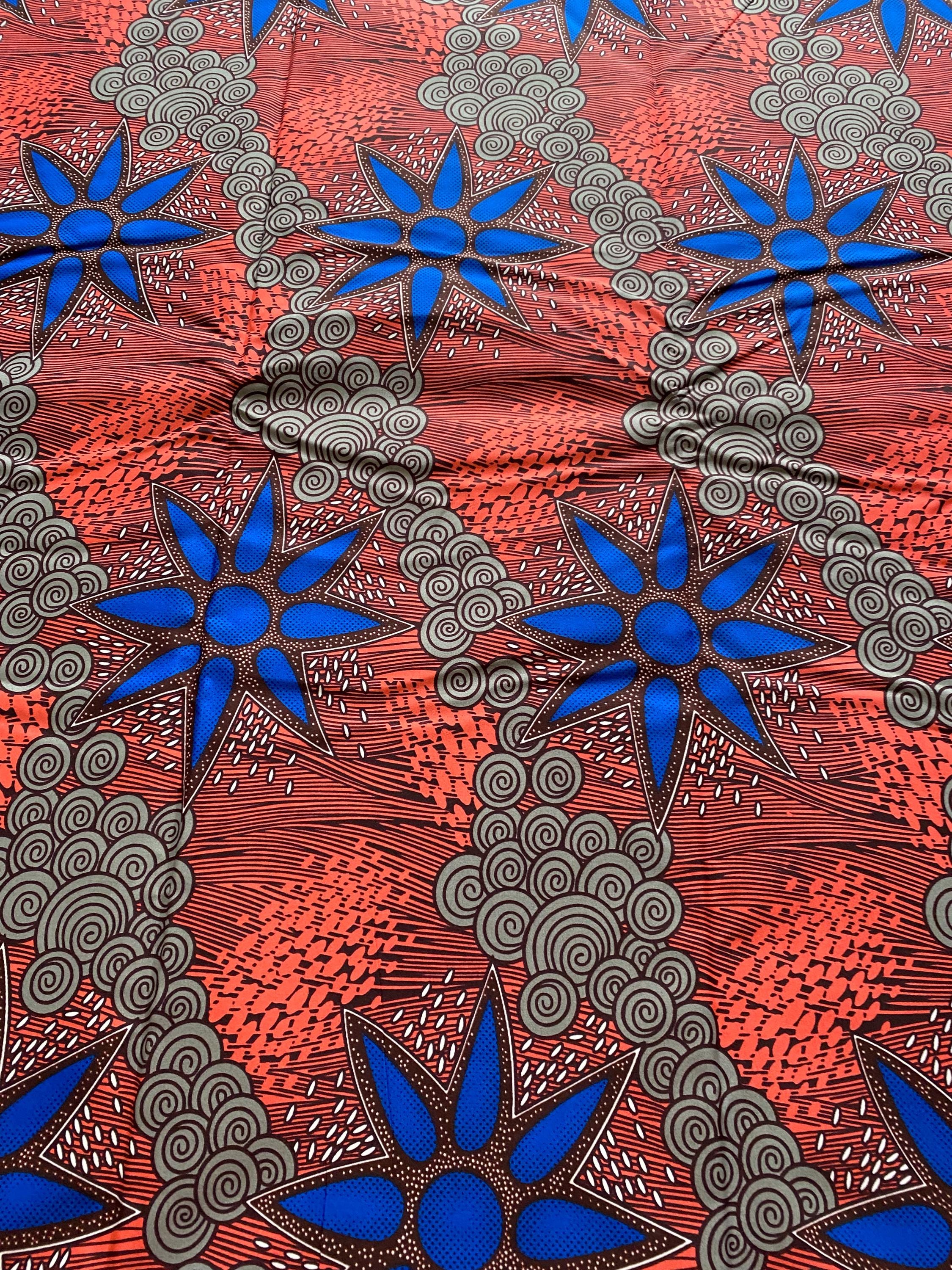 Blue Star African Wax Print Fabric: Polycotton Ankara, 6 Yards