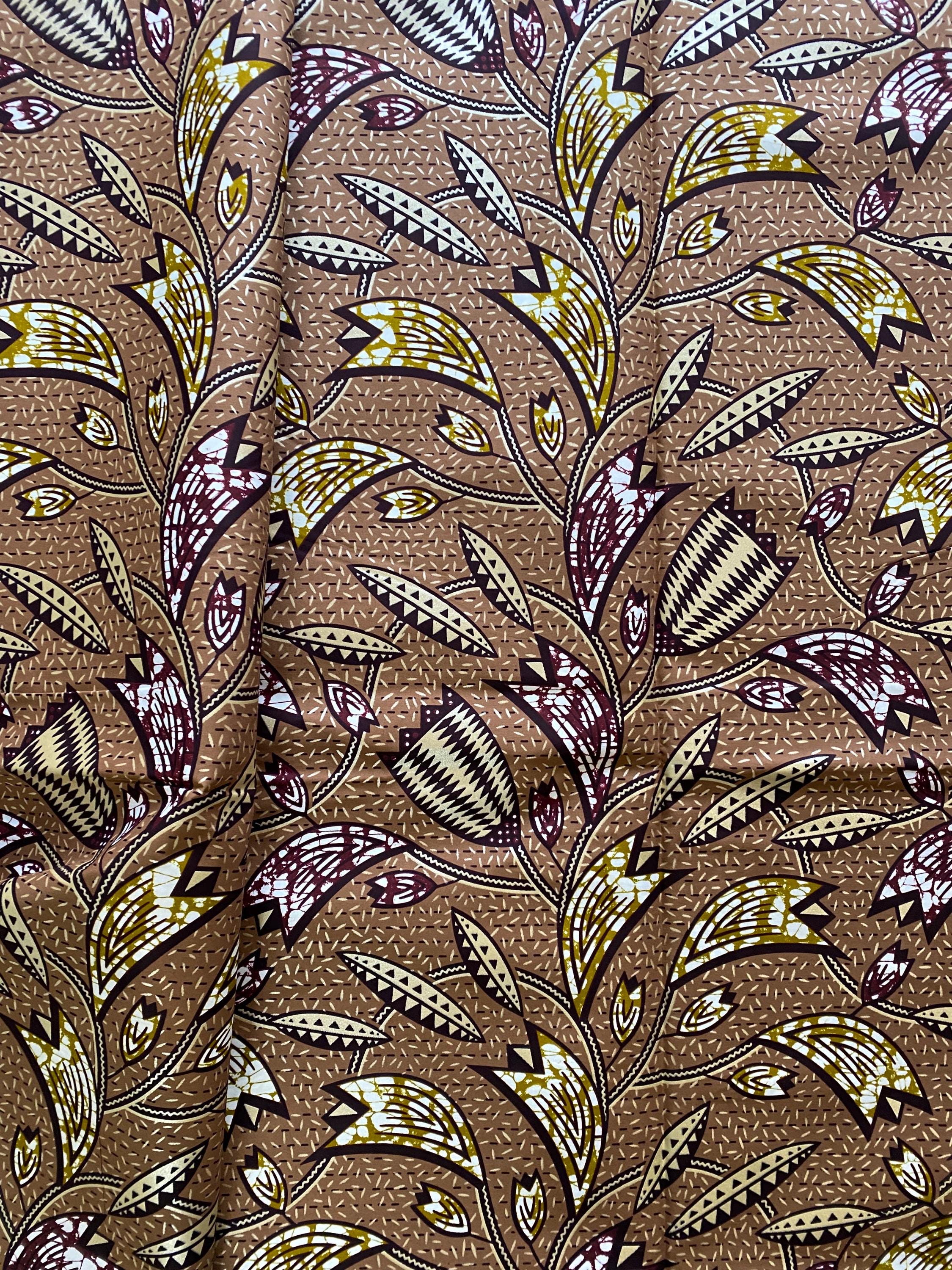 Gold Embellished Ankara Fabric 6 Yards African Wax Print with Gold Detail