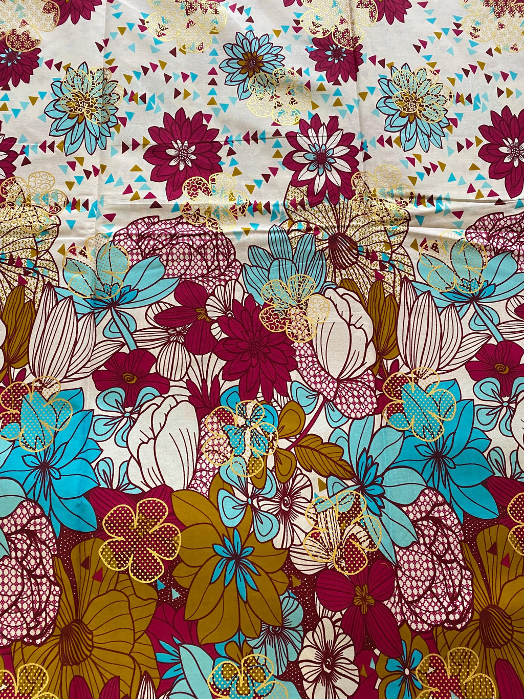 Floral Cotton Fabric – Ankara Wax Print with Gold Embellishments
