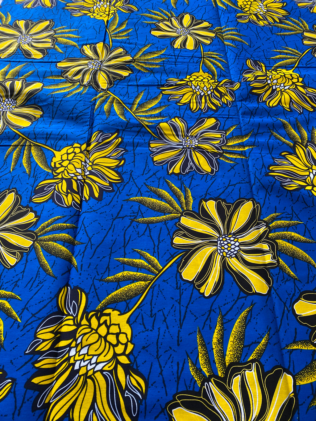 African Wax Print Fabric: Blue Floral Ankara Cotton, 6 Yards