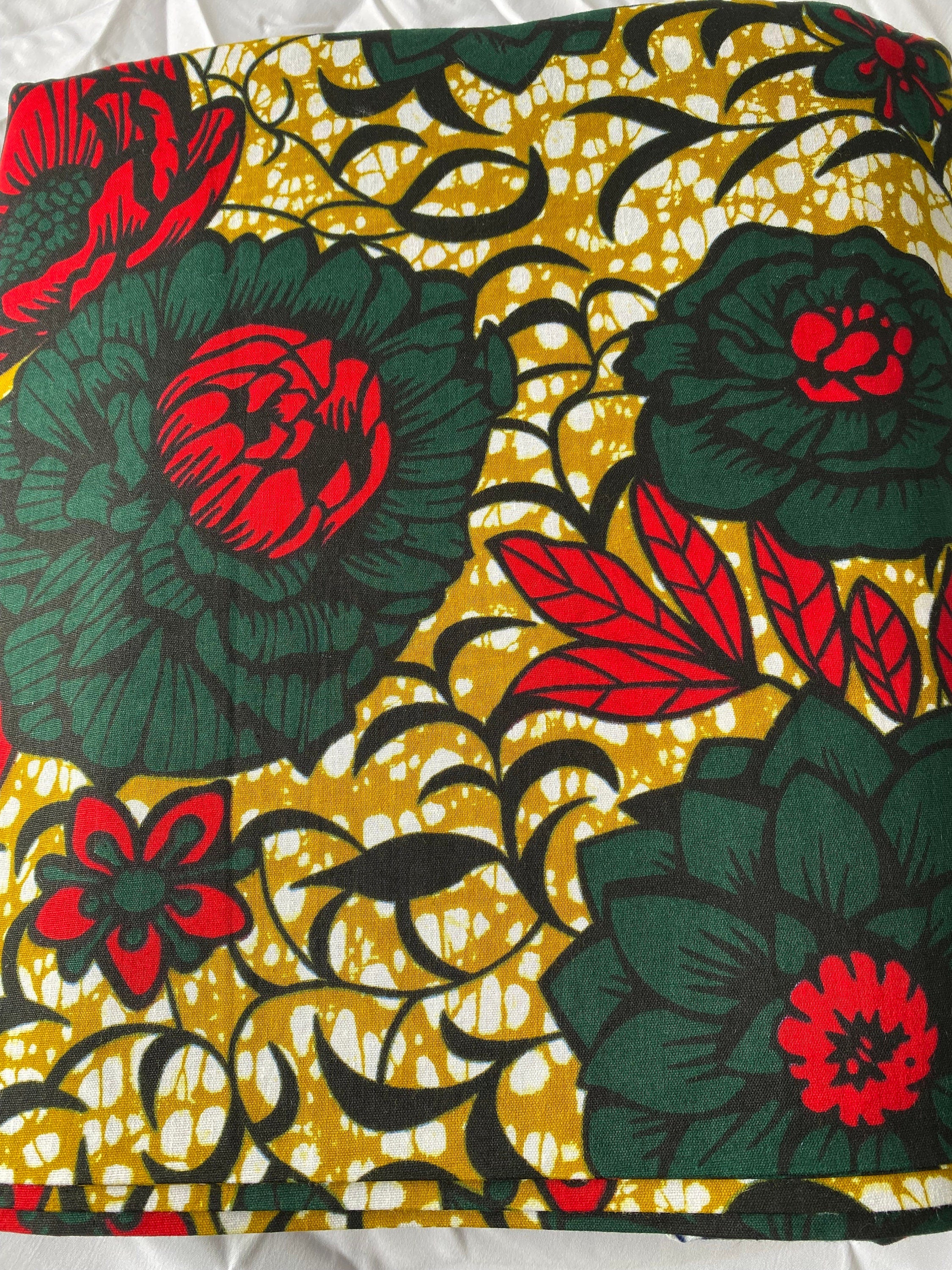 Floral Wax Print Fabric: Green & Brown Cotton, African Decor By The Yard
