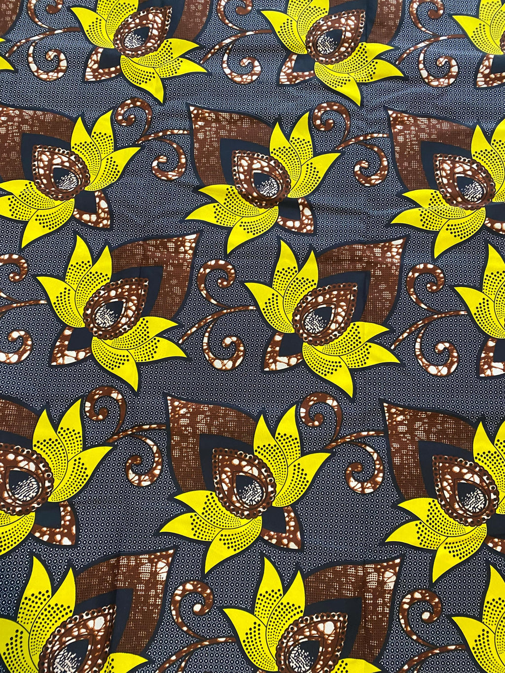 Floral Ankara Fabric, Yellow Flowers, African Print, 6 Yards