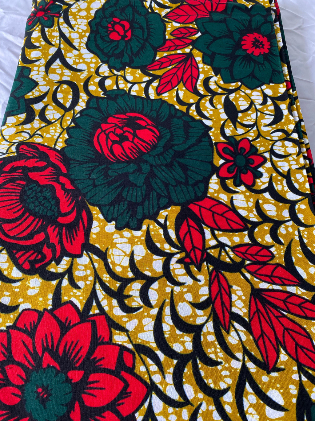 Floral Wax Print Fabric: Green & Brown Cotton, African Decor By The Yard