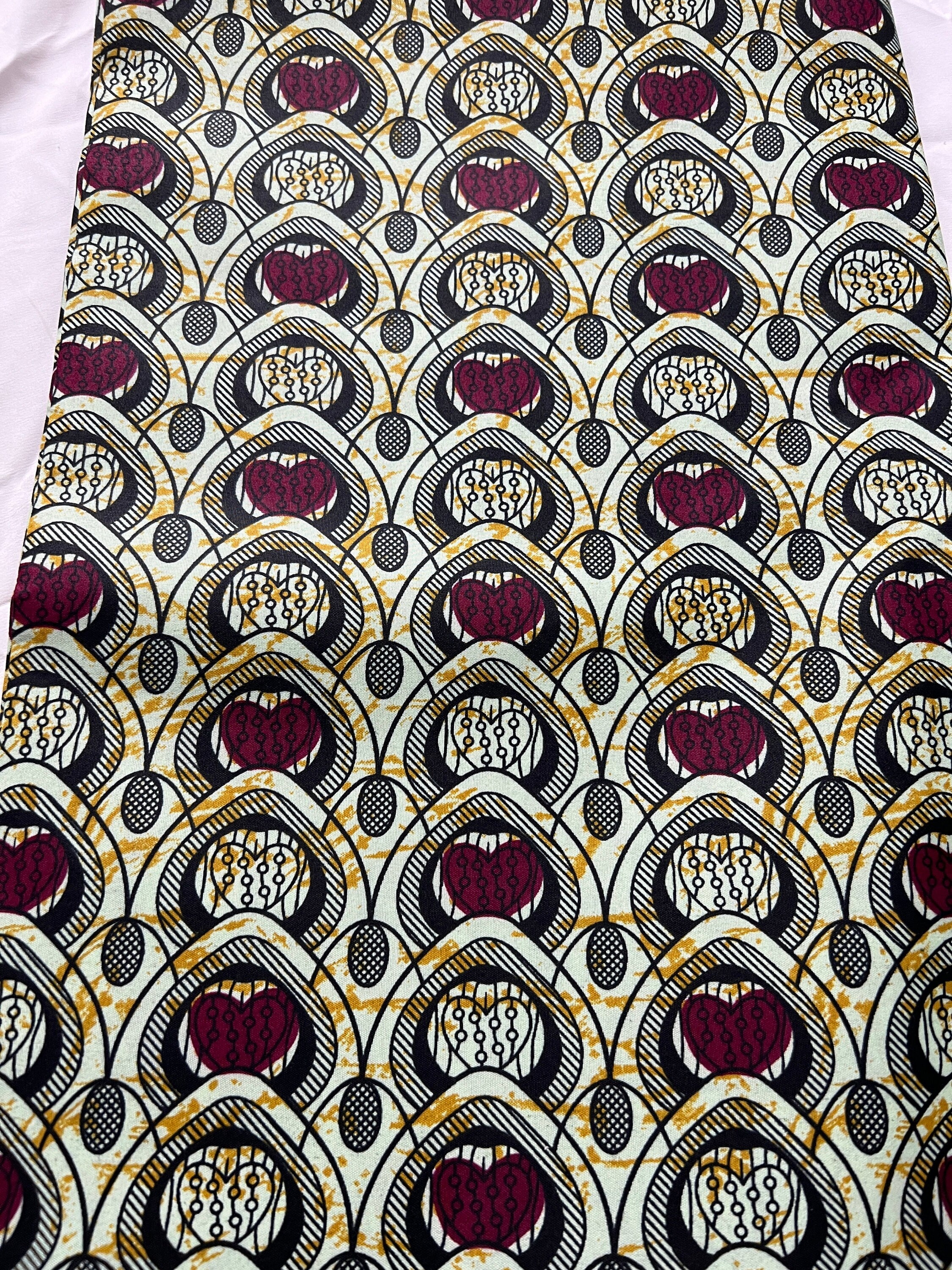 African Wax Print Fabric: Polycotton Leaf Design, 6 Yards