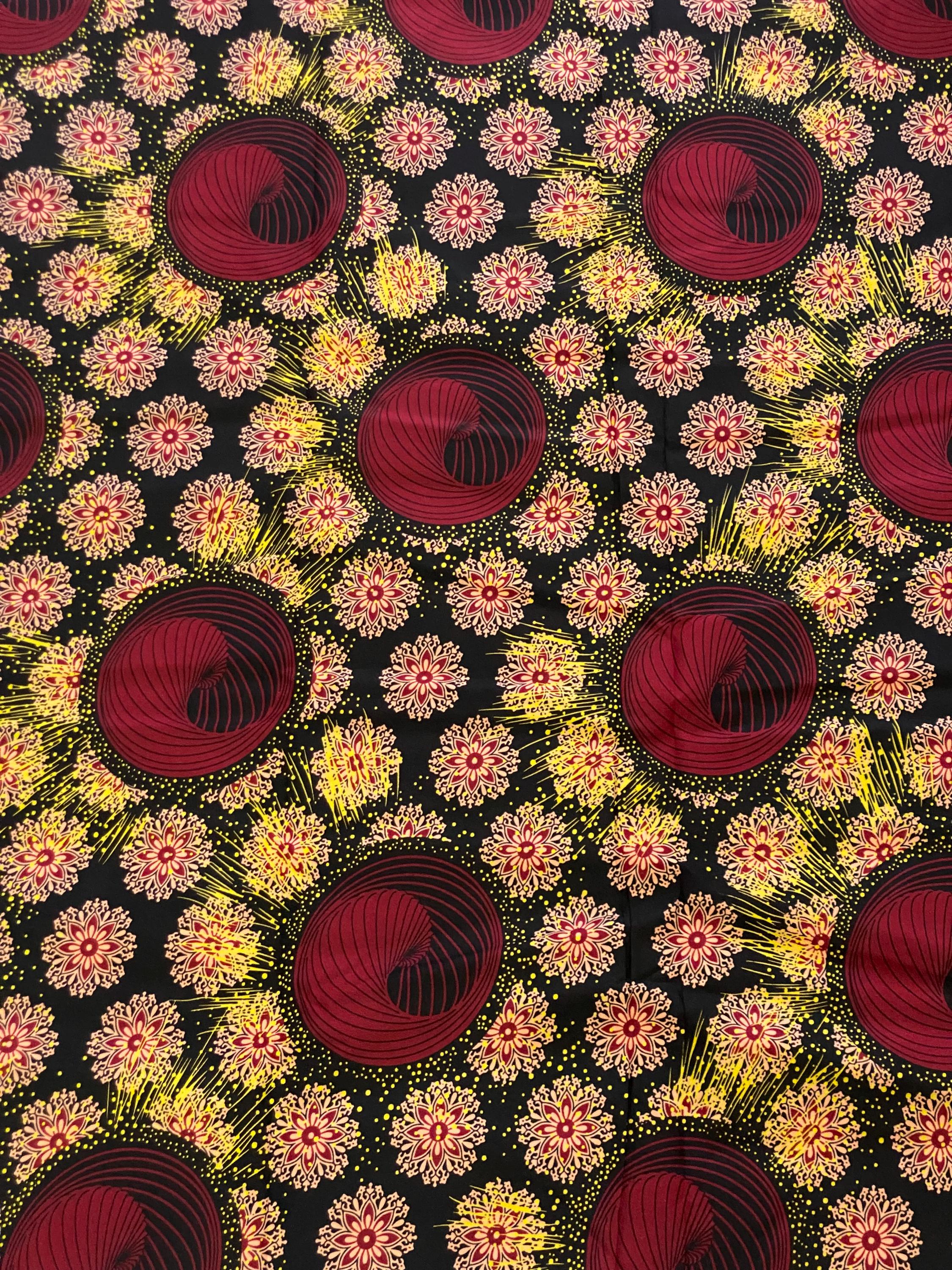 Ankara Fabric, Red Floral African Print, 6 Yards