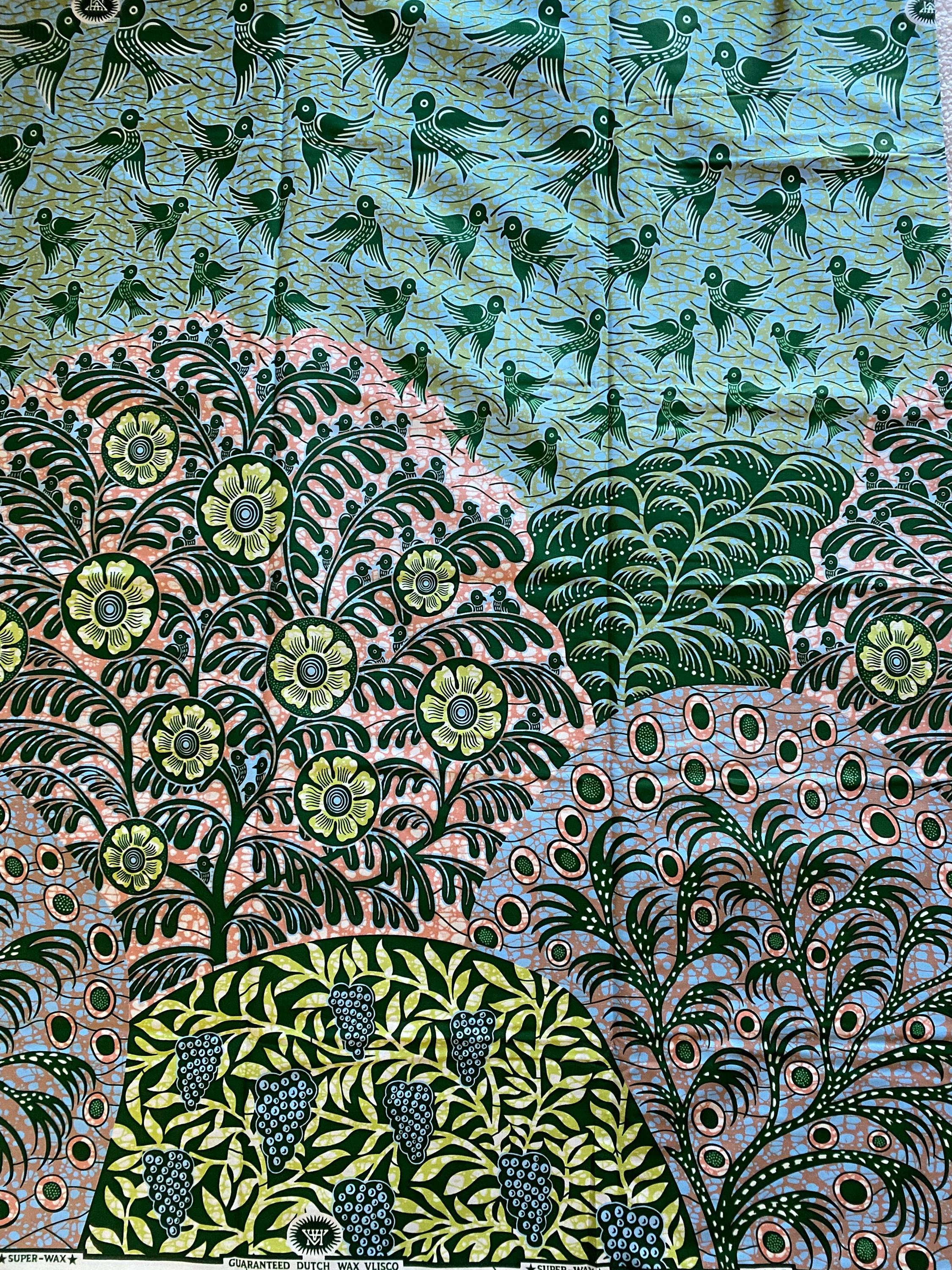 Floral African Wax Print Fabric, 6 Yards, 100% Cotton Ankara