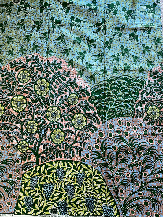 Floral African Wax Print Fabric, 6 Yards, 100% Cotton Ankara