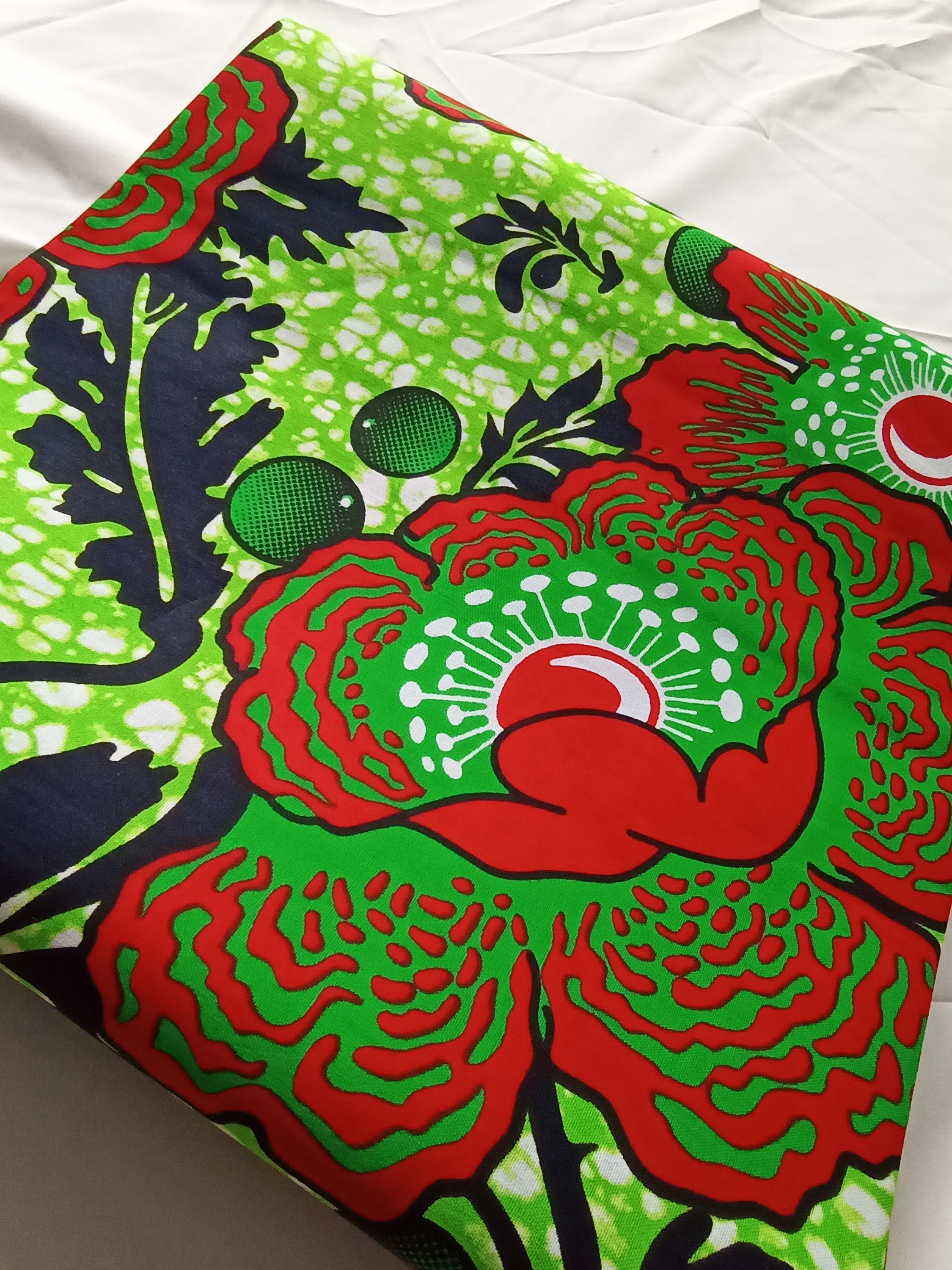 African Floral Wax Print Fabric: 100% Cotton Ankara Wrapper, 6 Yards