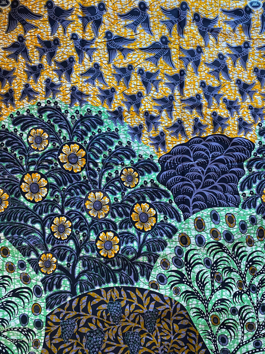 Ankara Wax Print Fabric, African Cotton, Birds and Floral Motif, 6 Yards
