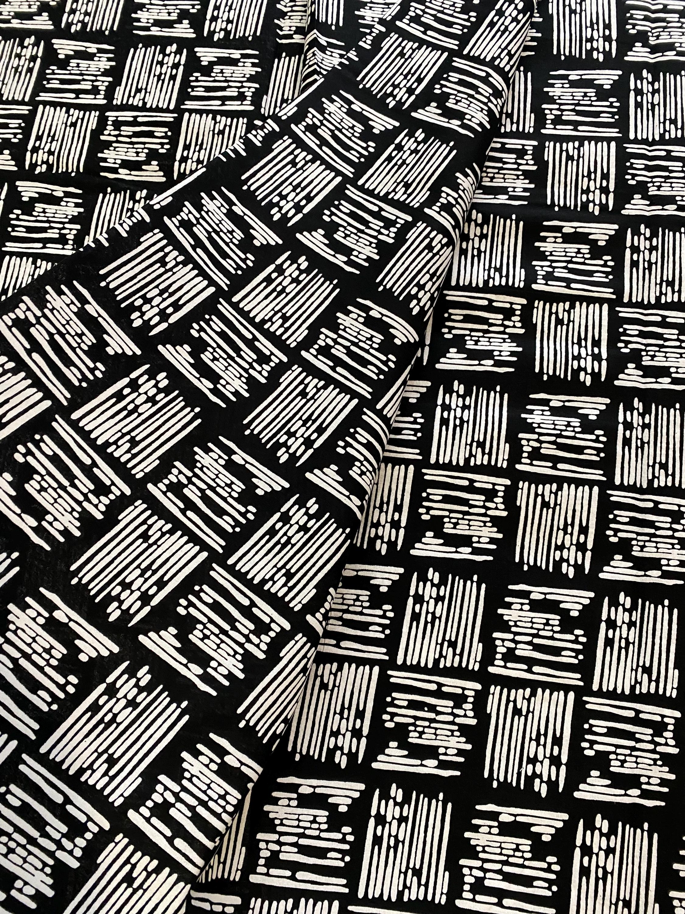 Monochrome African Wax Print Fabric - 6 Yards, 100% Cotton