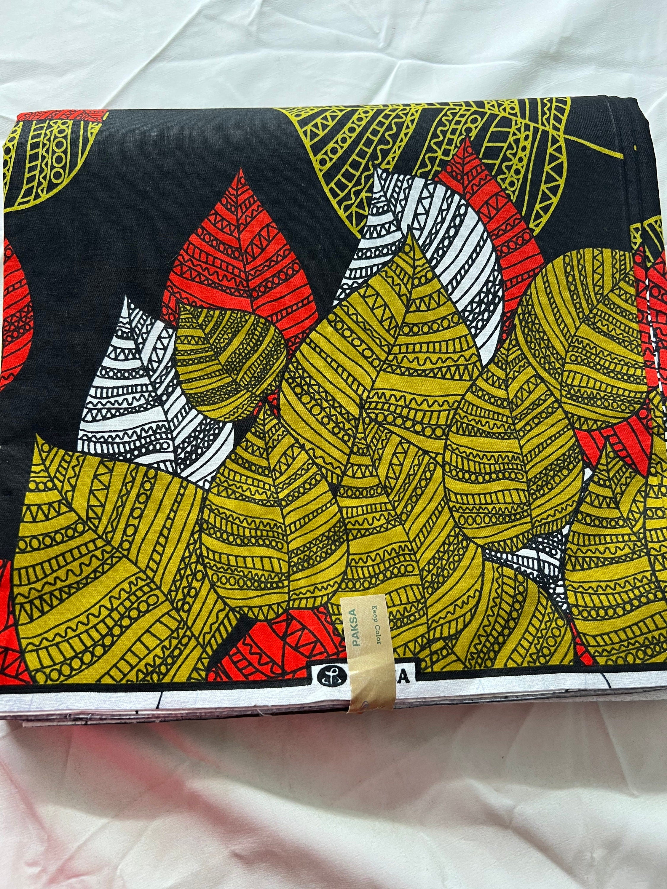 African Wax Print Fabric: 100% Cotton Ankara with Leaf Design, 6 Yards