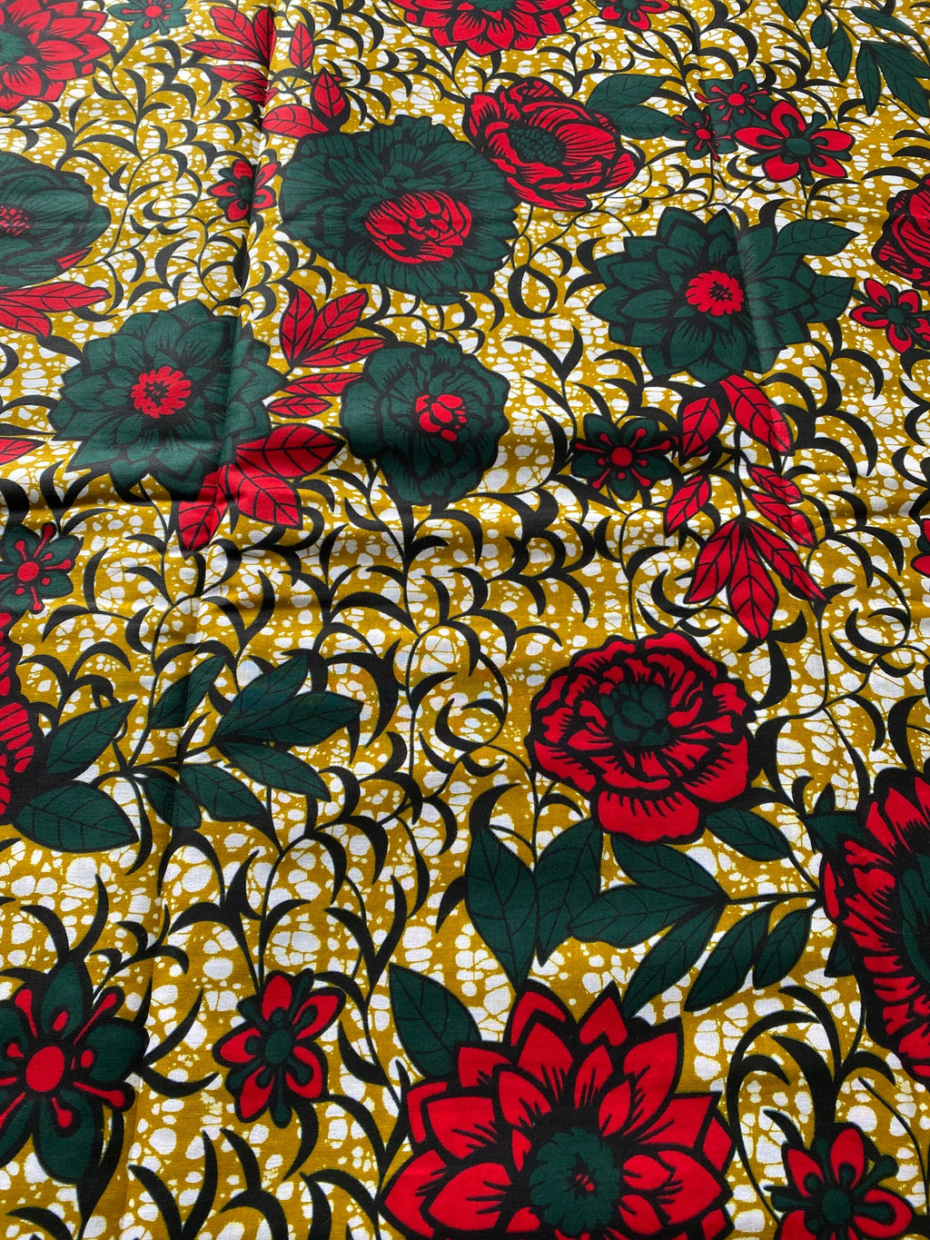 Floral Wax Print Fabric: Green & Brown Cotton, African Decor By The Yard