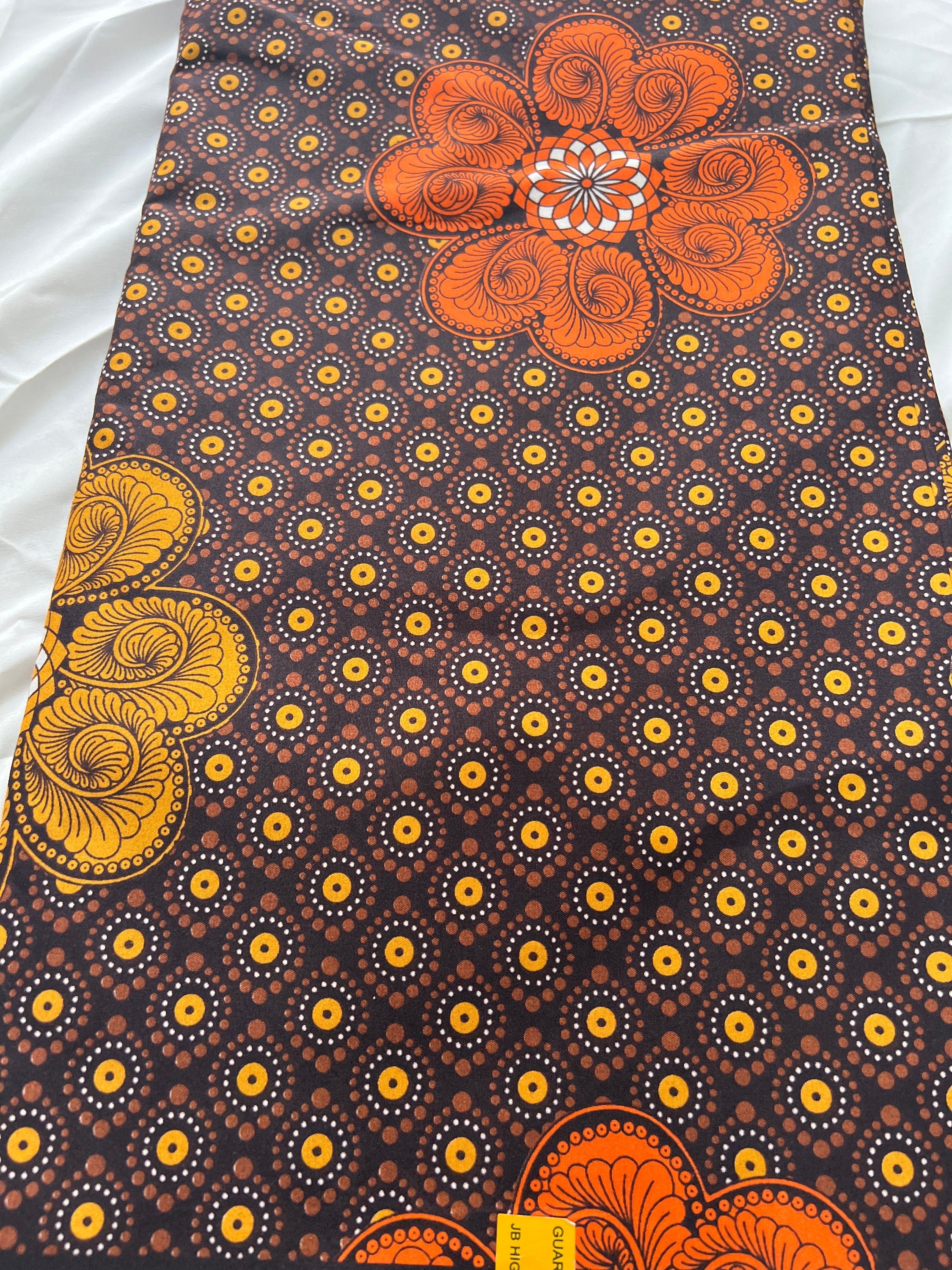 African Wax Print Fabric: Polycotton Leaf Design, 6 Yards