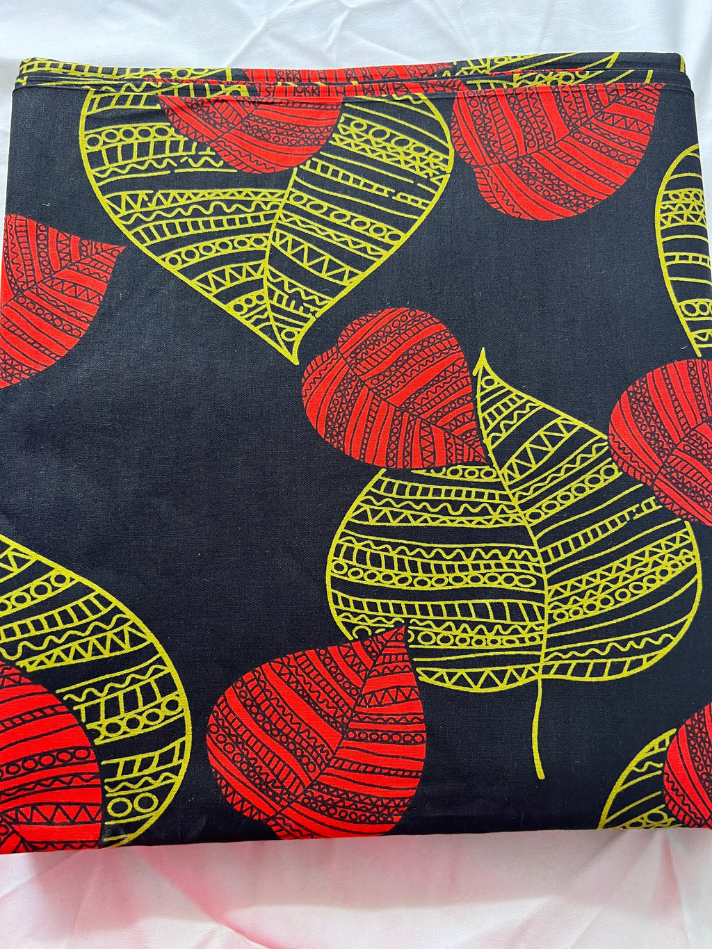 African Wax Print Fabric: 100% Cotton Ankara with Leaf Design, 6 Yards