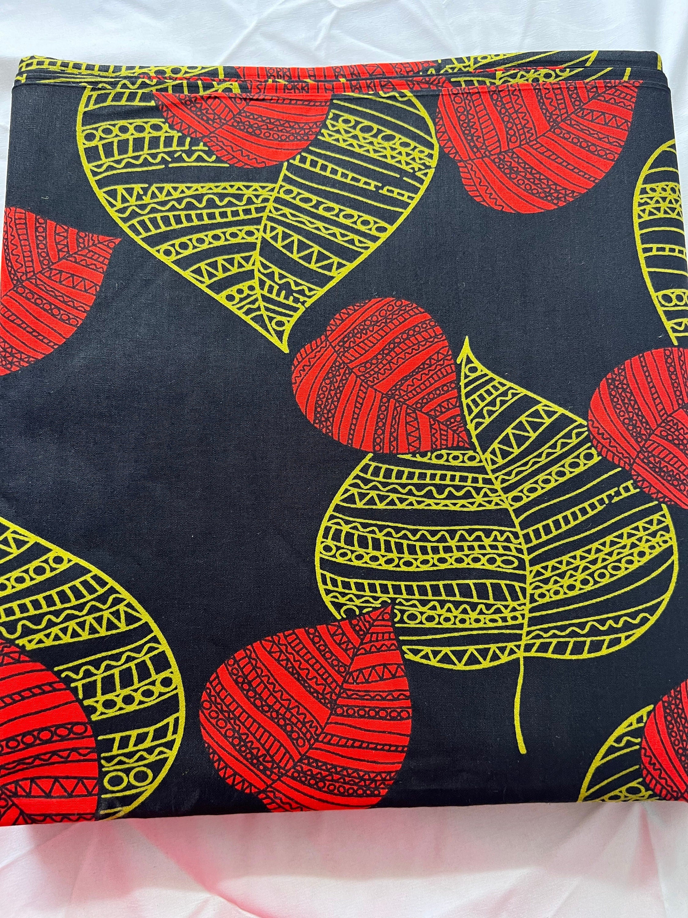 African Wax Print Fabric: 100% Cotton Ankara with Leaf Design, 6 Yards