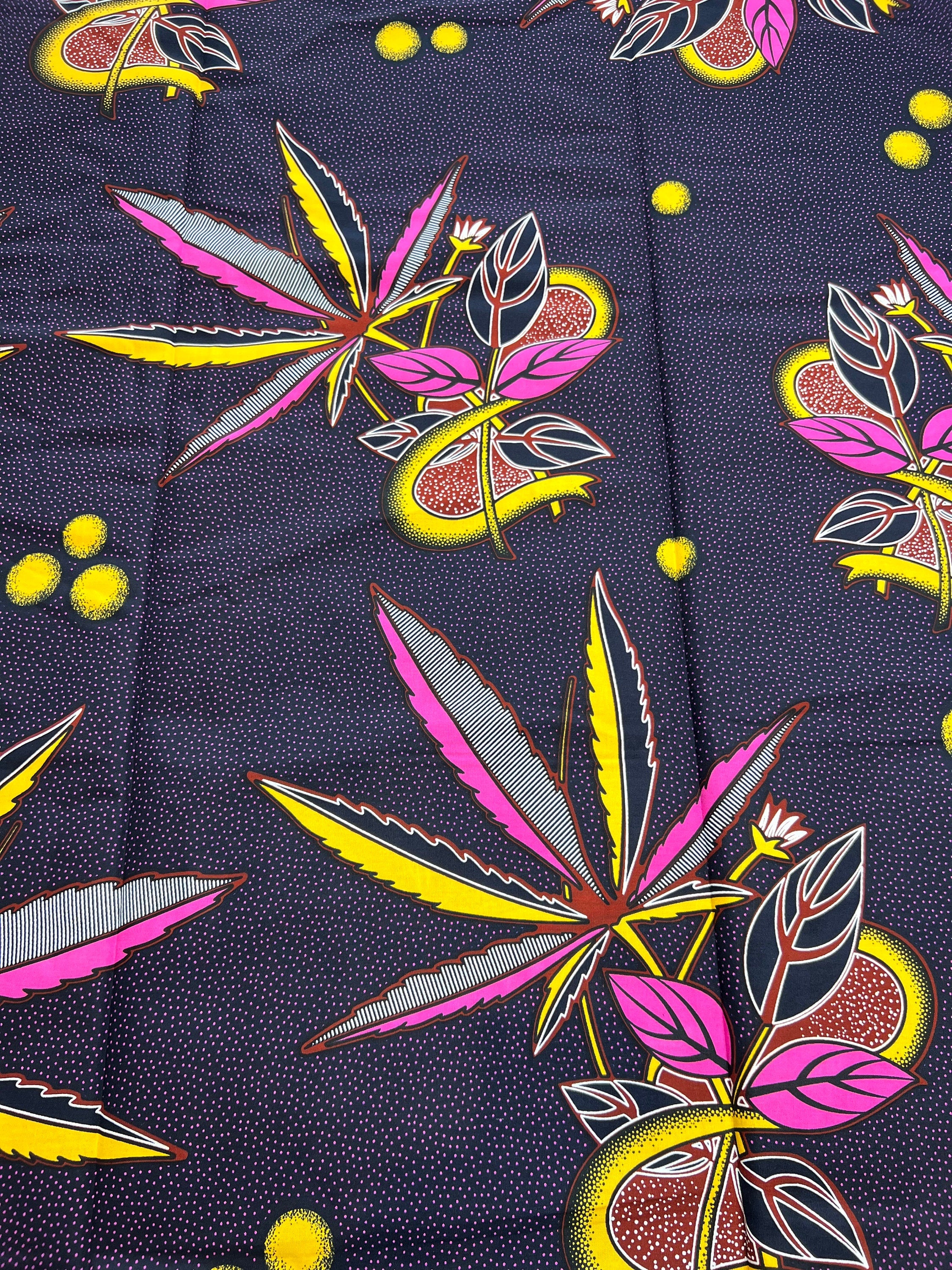 Floral African Wax Print Fabric: Blue Cotton Textile, 6 Yards