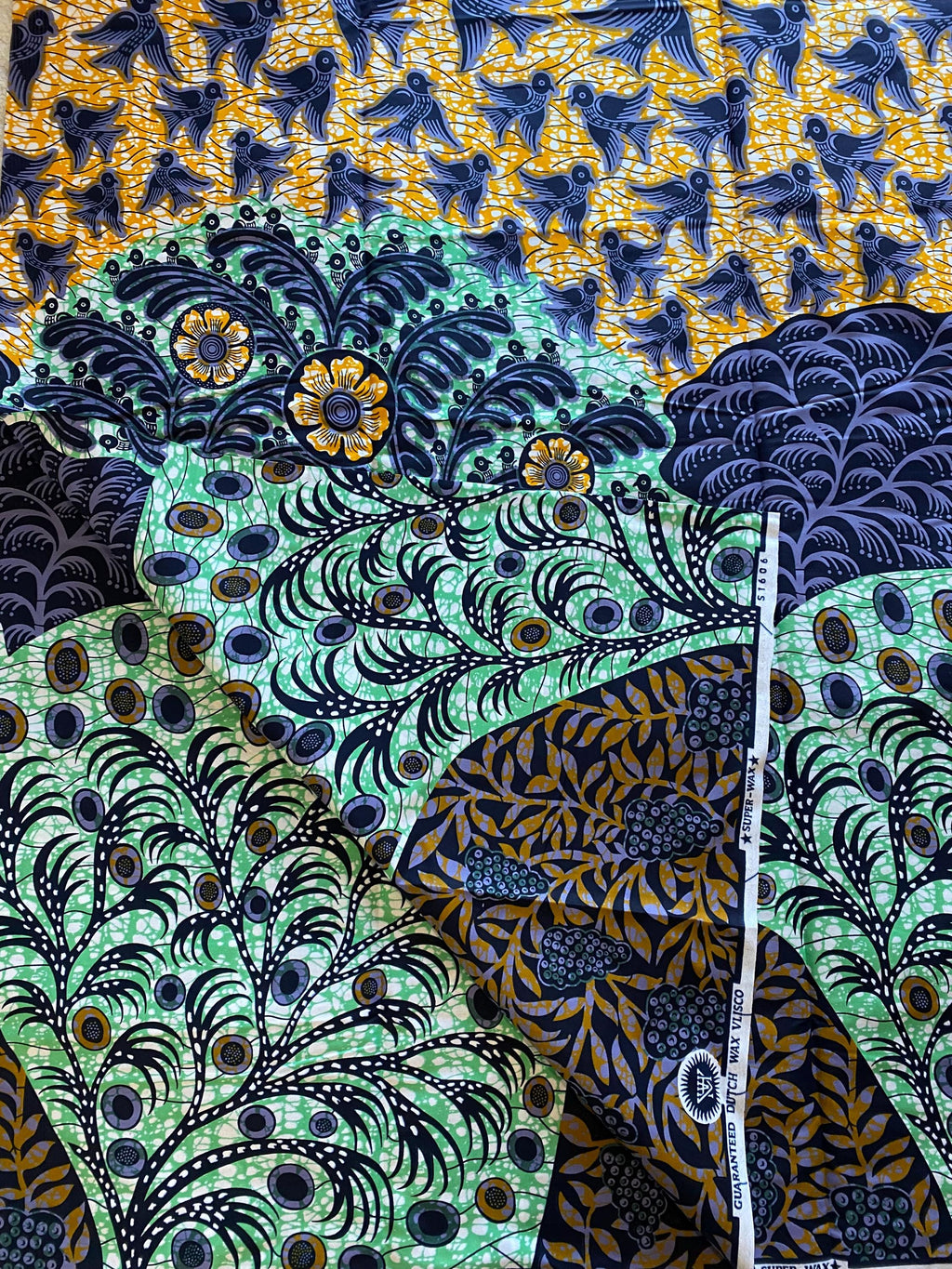 Ankara Wax Print Fabric, African Cotton, Birds and Floral Motif, 6 Yards
