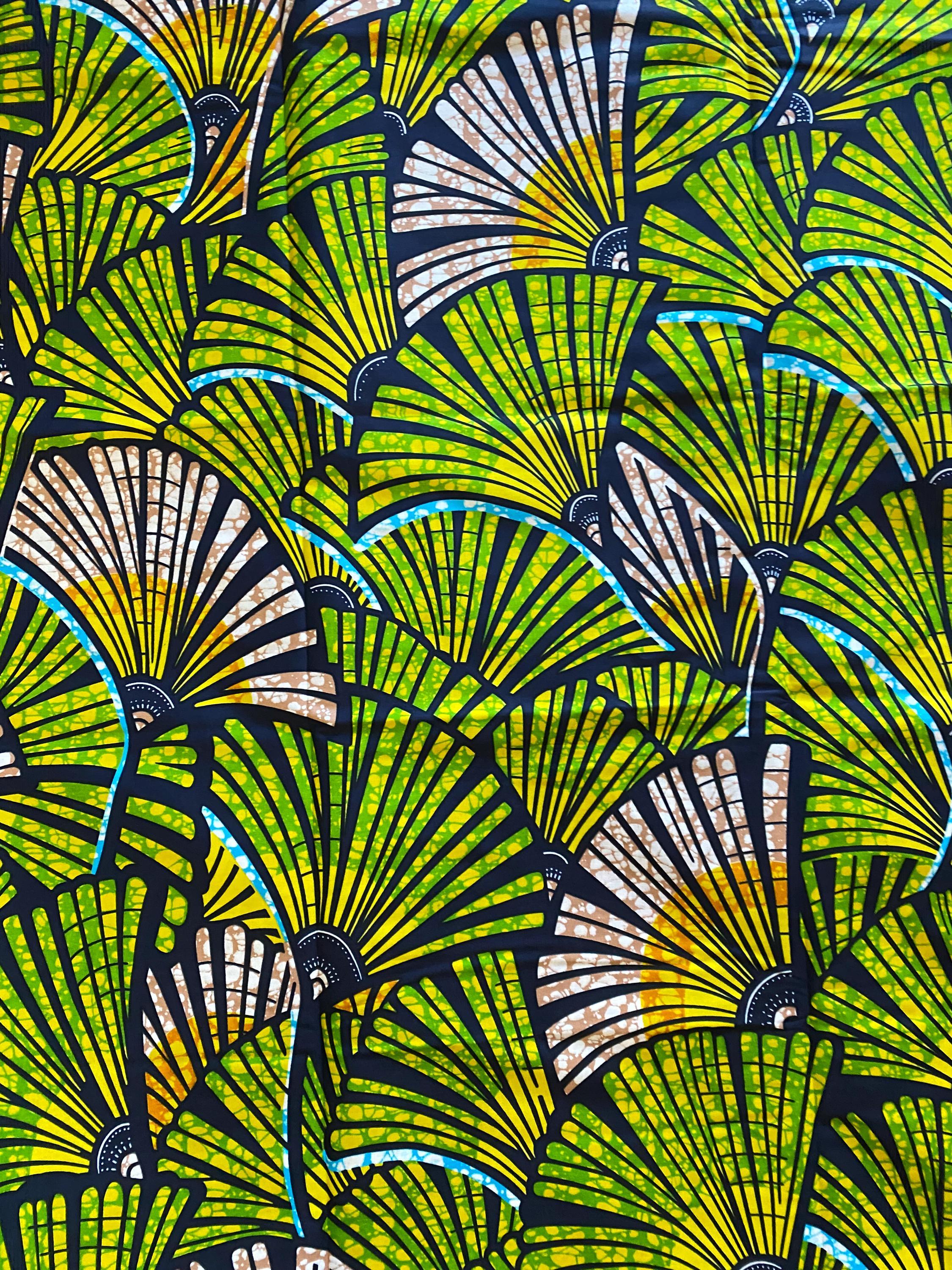 African Wax Print Fabric - Green Ankara Cotton, 6 Yards