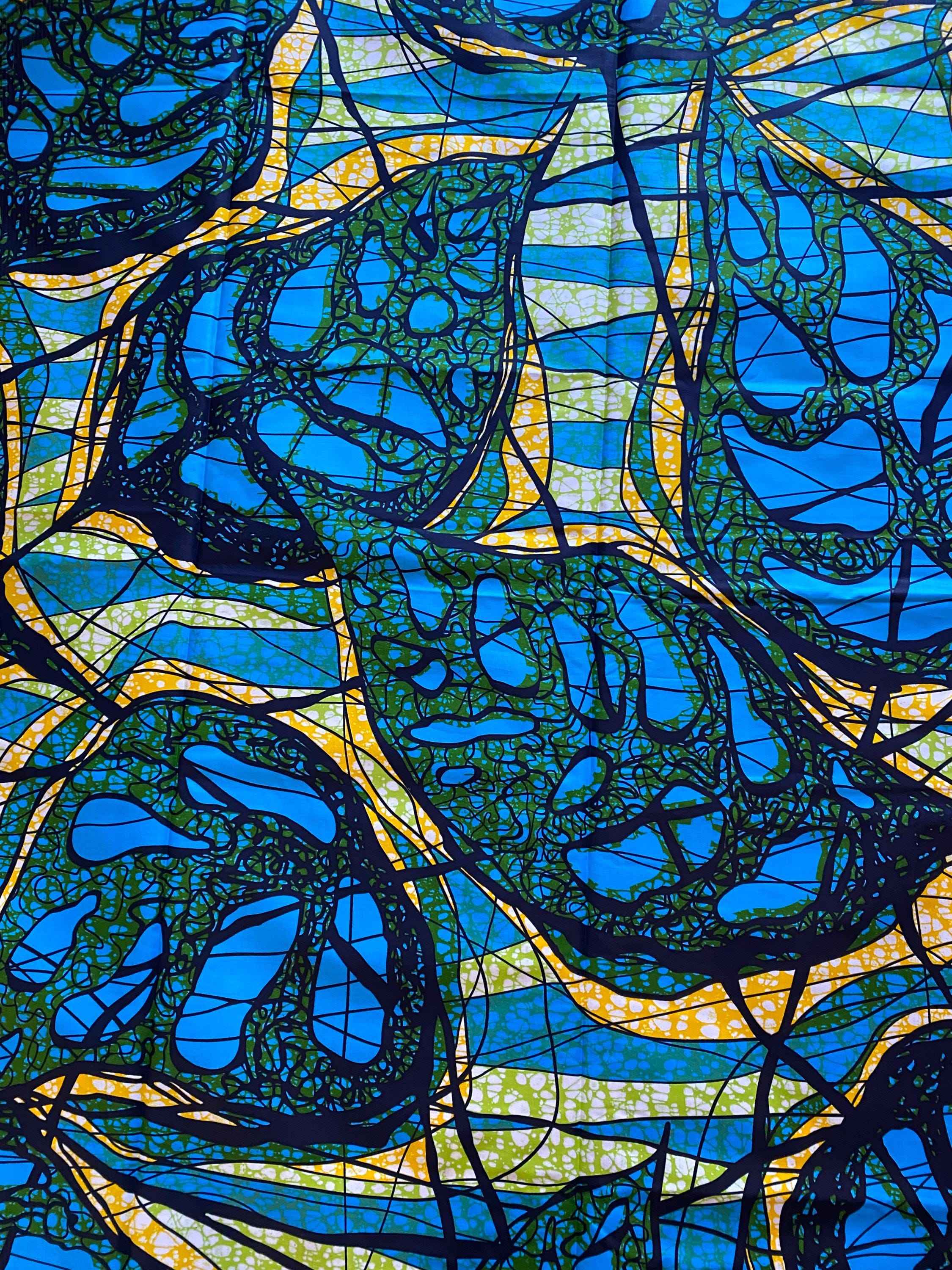 African Ankara Wax Print Fabric, 100% Cotton, 6 Yards