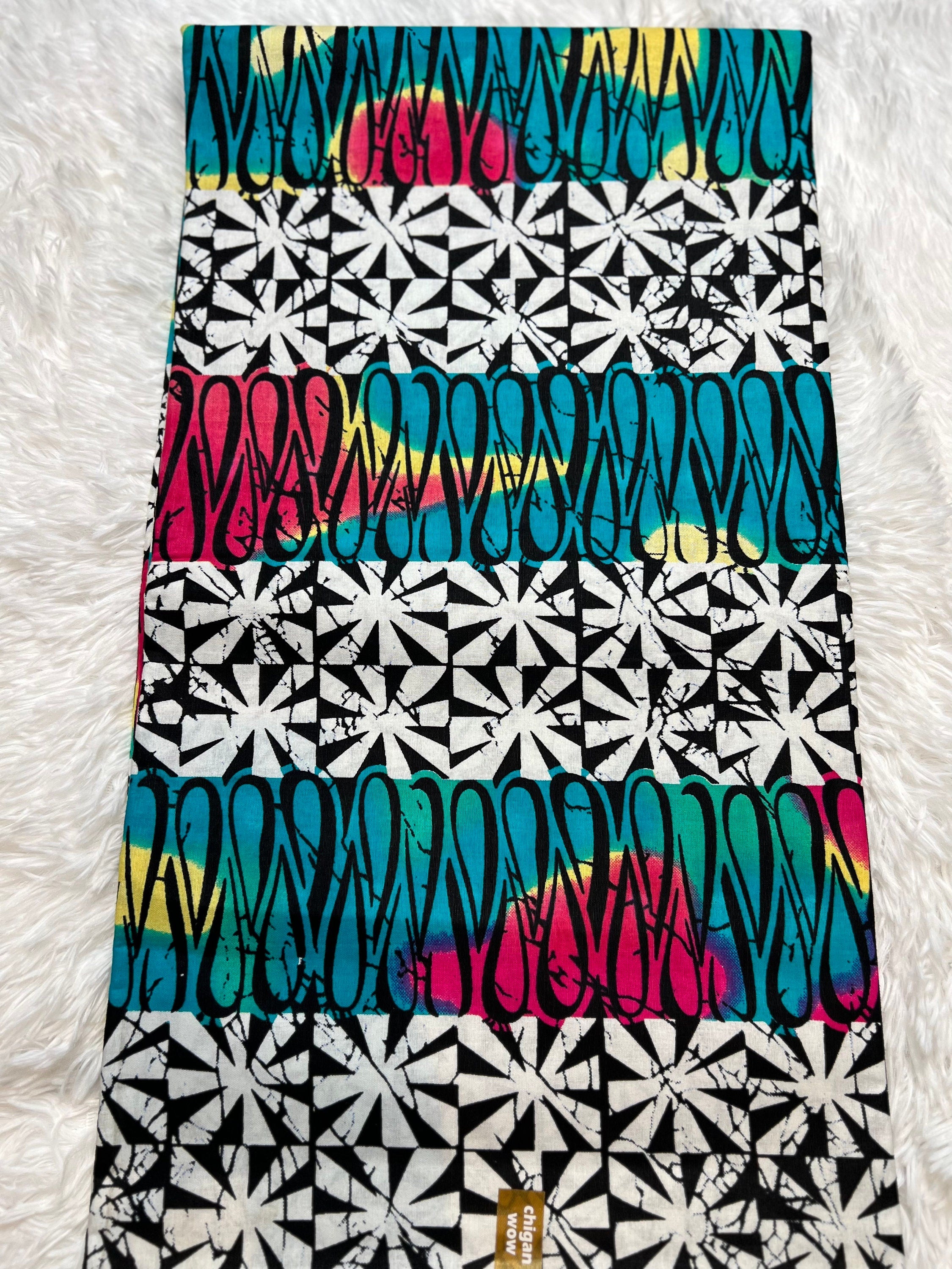 Ankara Wax Fabric: Blue & Brown African Print, 6 Yards