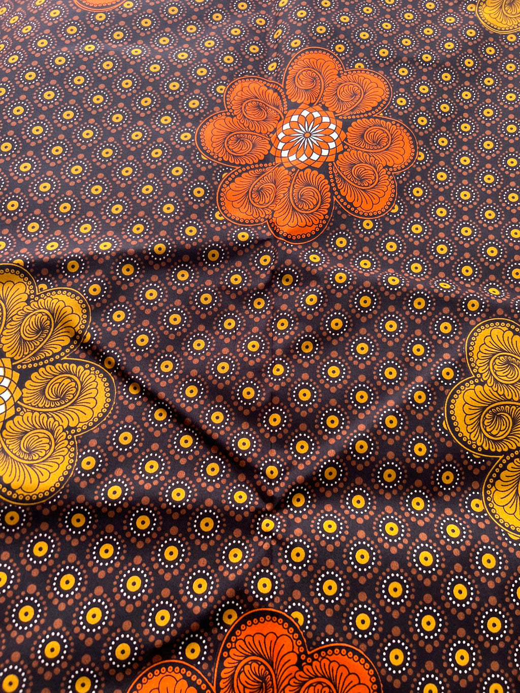 African Wax Print Fabric: Polycotton Leaf Design, 6 Yards