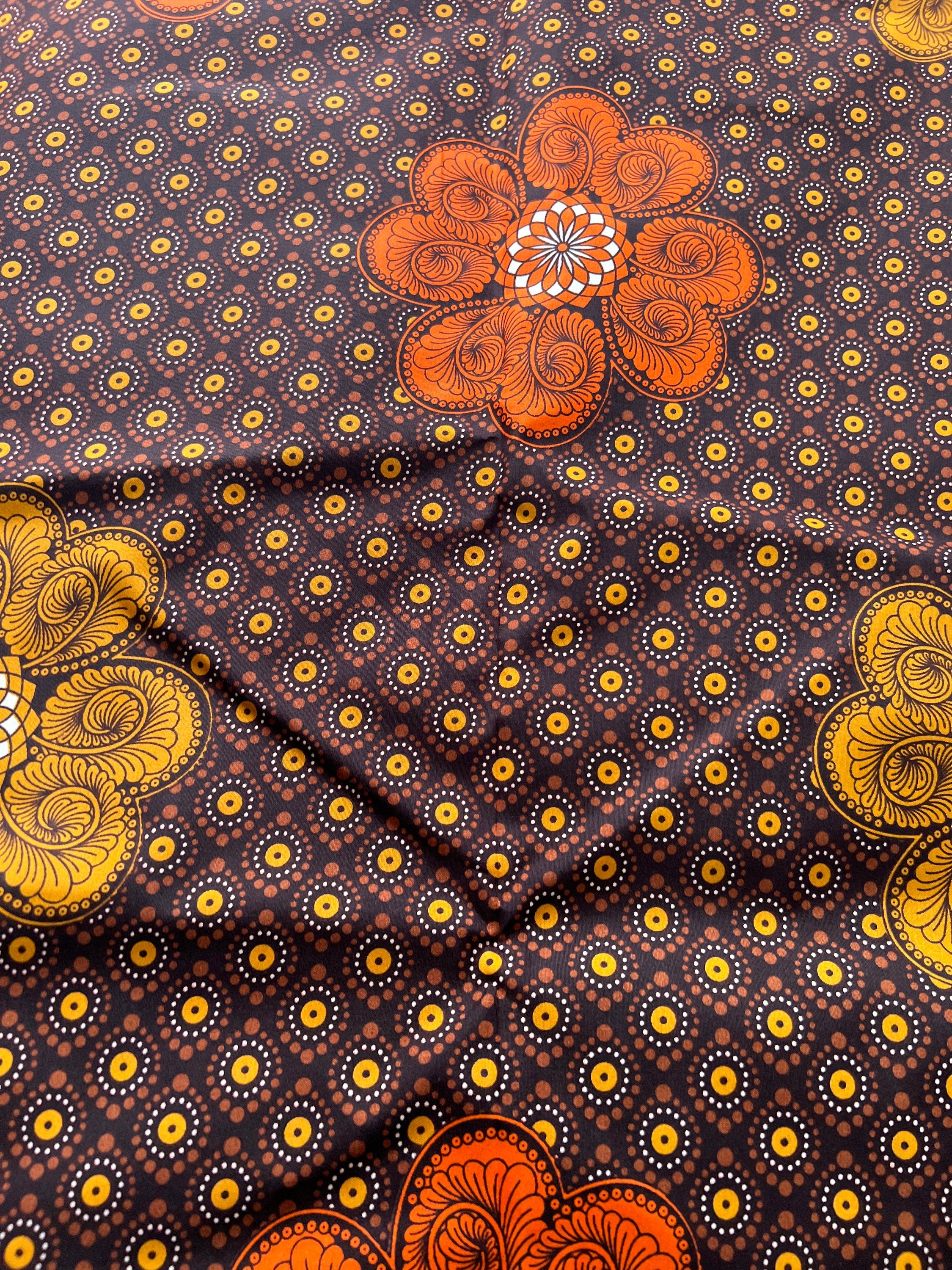 African Wax Print Fabric: Polycotton Leaf Design, 6 Yards