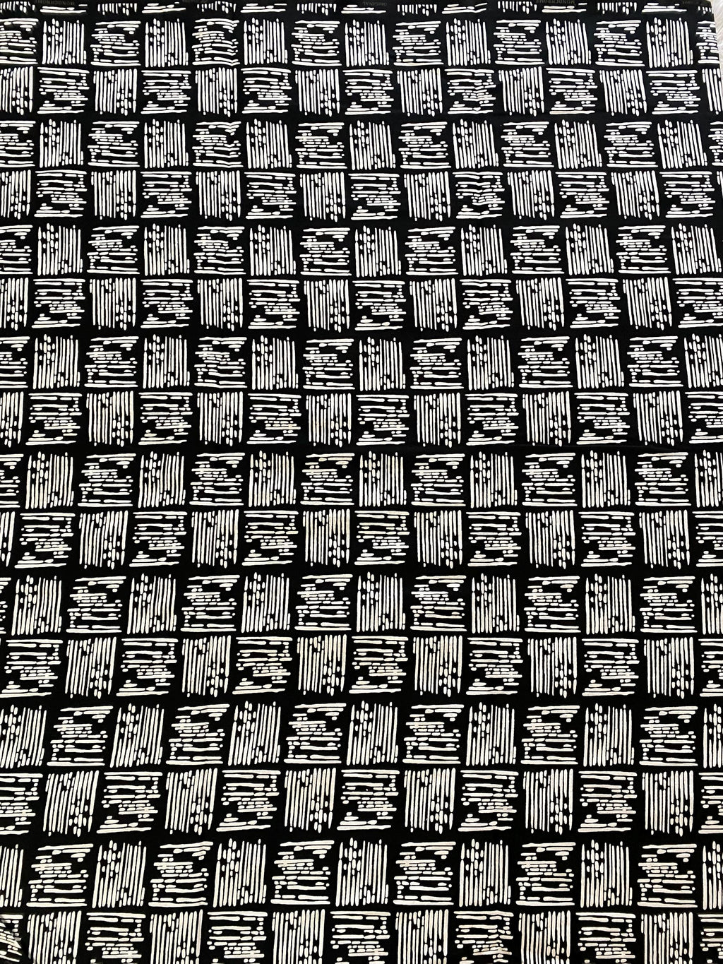 Monochrome African Wax Print Fabric - 6 Yards, 100% Cotton