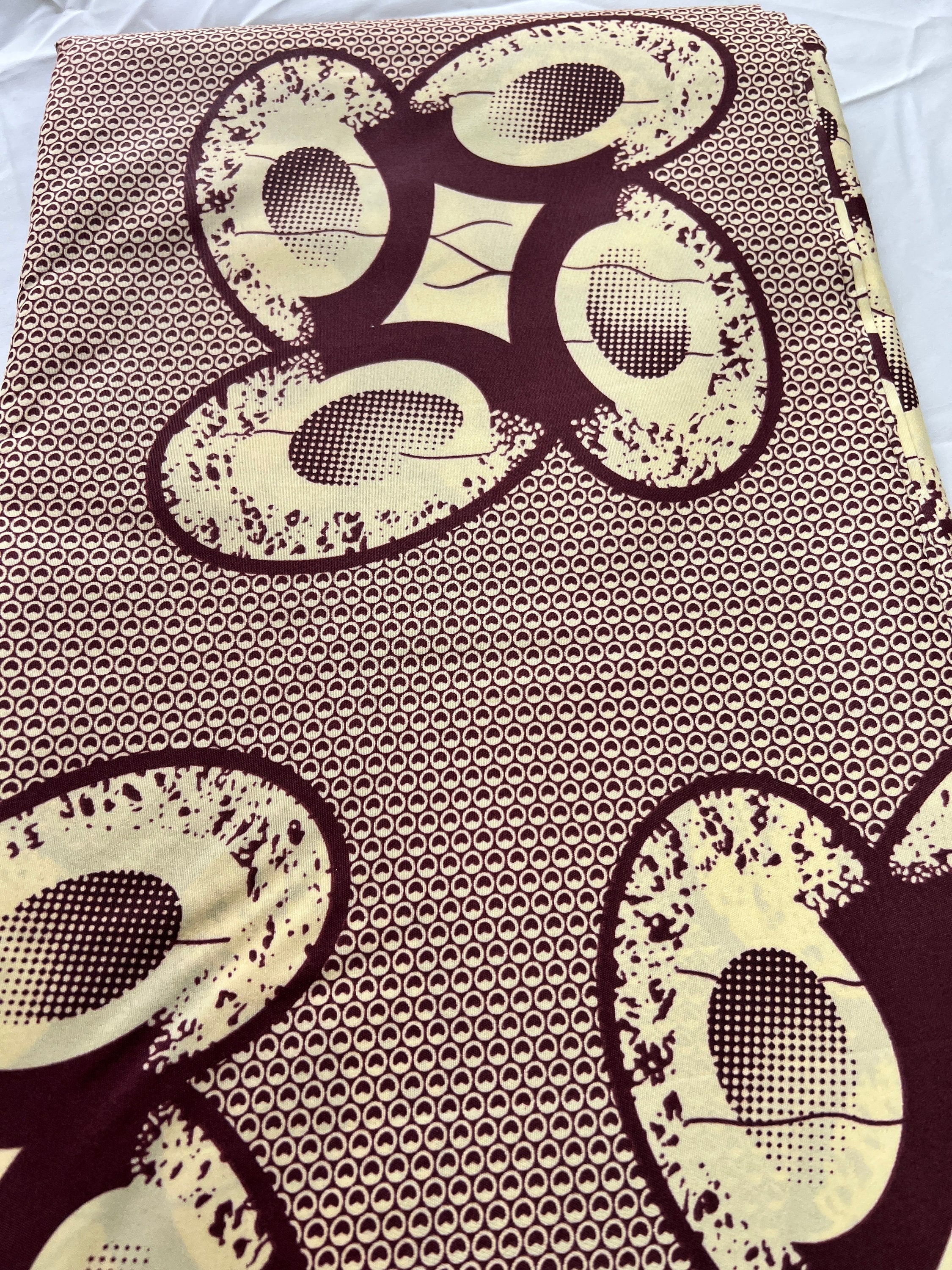 African Wax Print Fabric: Polycotton Leaf Design, 6 Yards