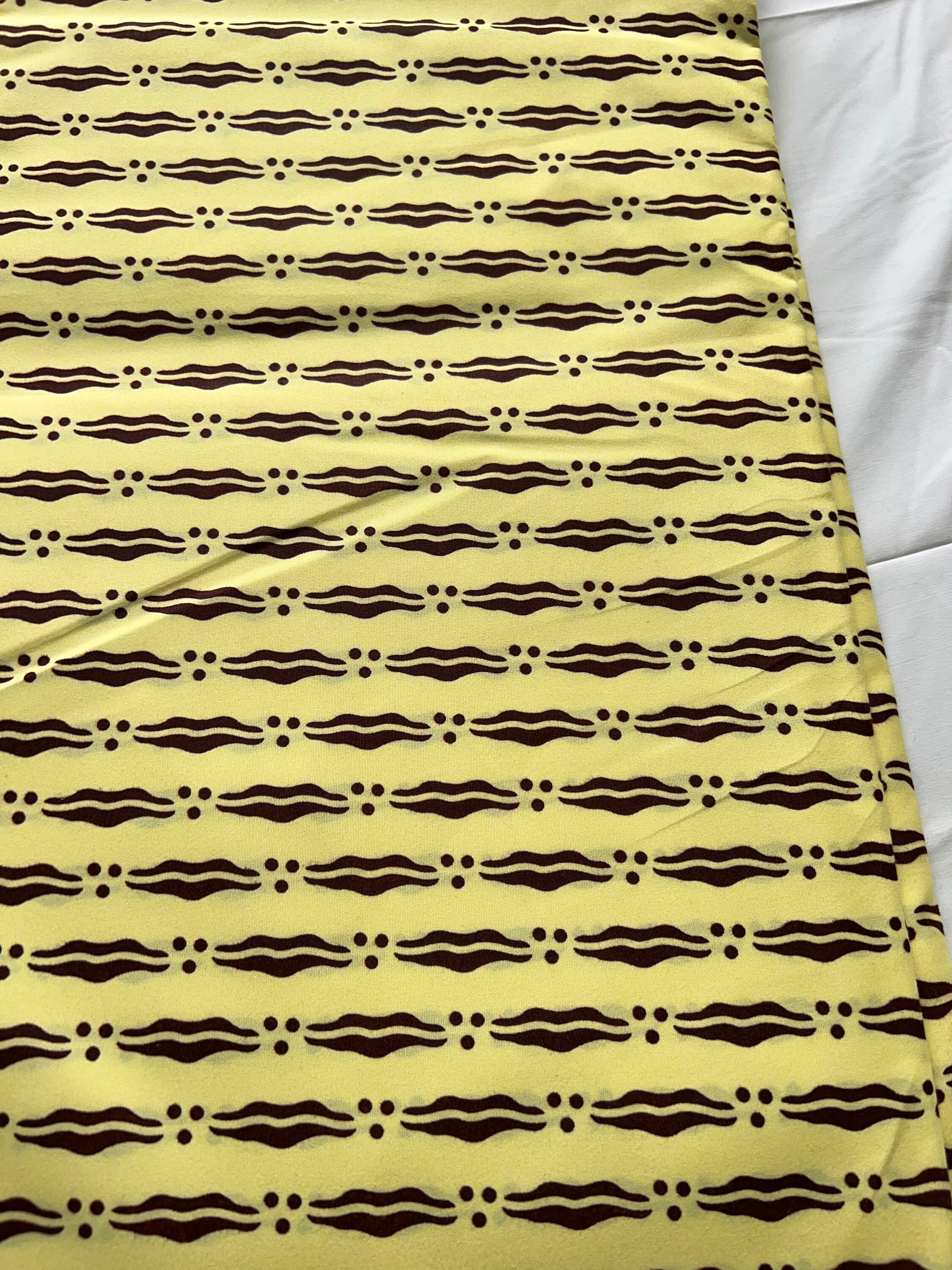 African Wax Print Fabric: Yellow Leaf Design, 6 Yards