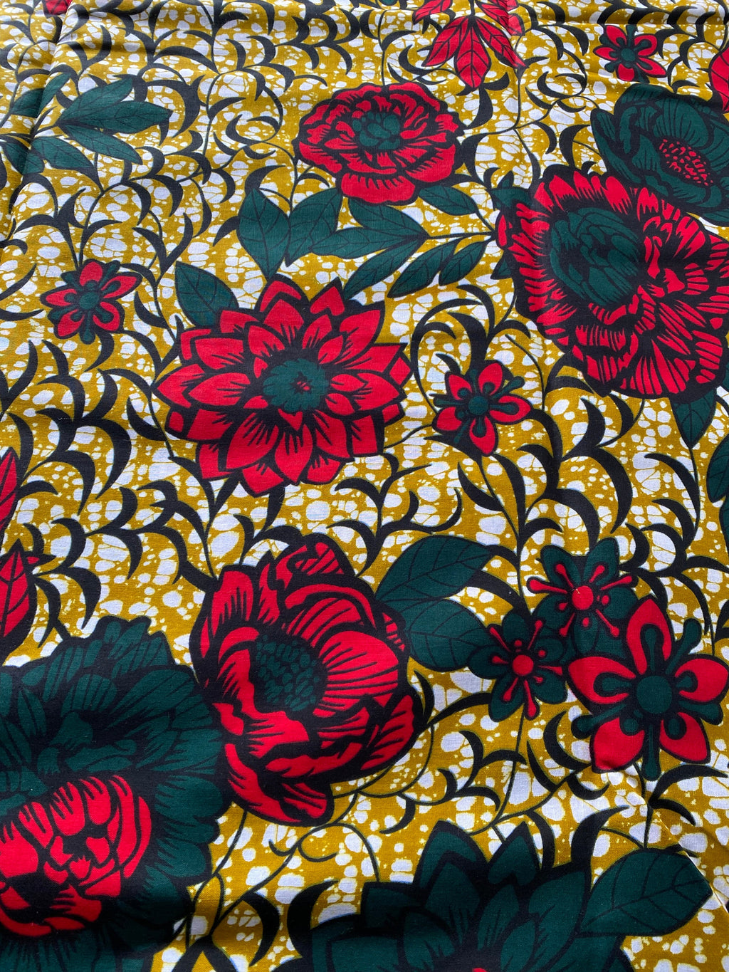 Floral Wax Print Fabric: Green & Brown Cotton, African Decor By The Yard