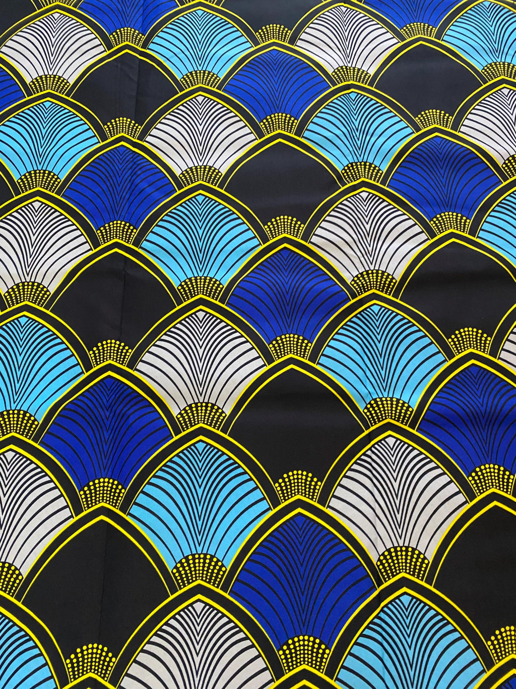 Ankara Fabric, Blue Fan Print, Polycotton, 6 Yards