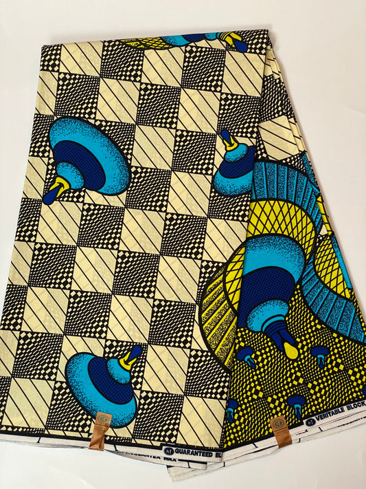 African Ankara Wax Print Fabric, 100% Cotton, 6 Yards