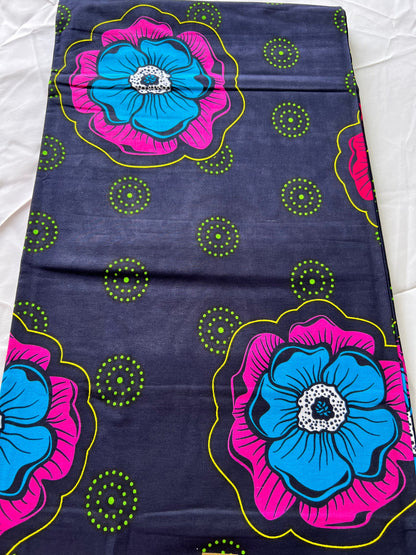 African Ankara Wax Print Fabric, 100% Cotton, 6 Yards