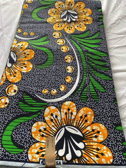 African Ankara Wax Print Fabric, 100% Cotton, 6 Yards